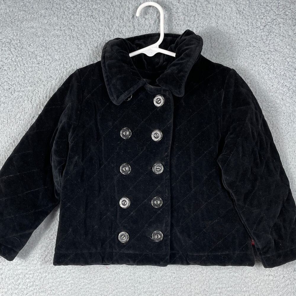 Esprit Girls Size S Black Quilted Velvet Double Breasted Button Coat